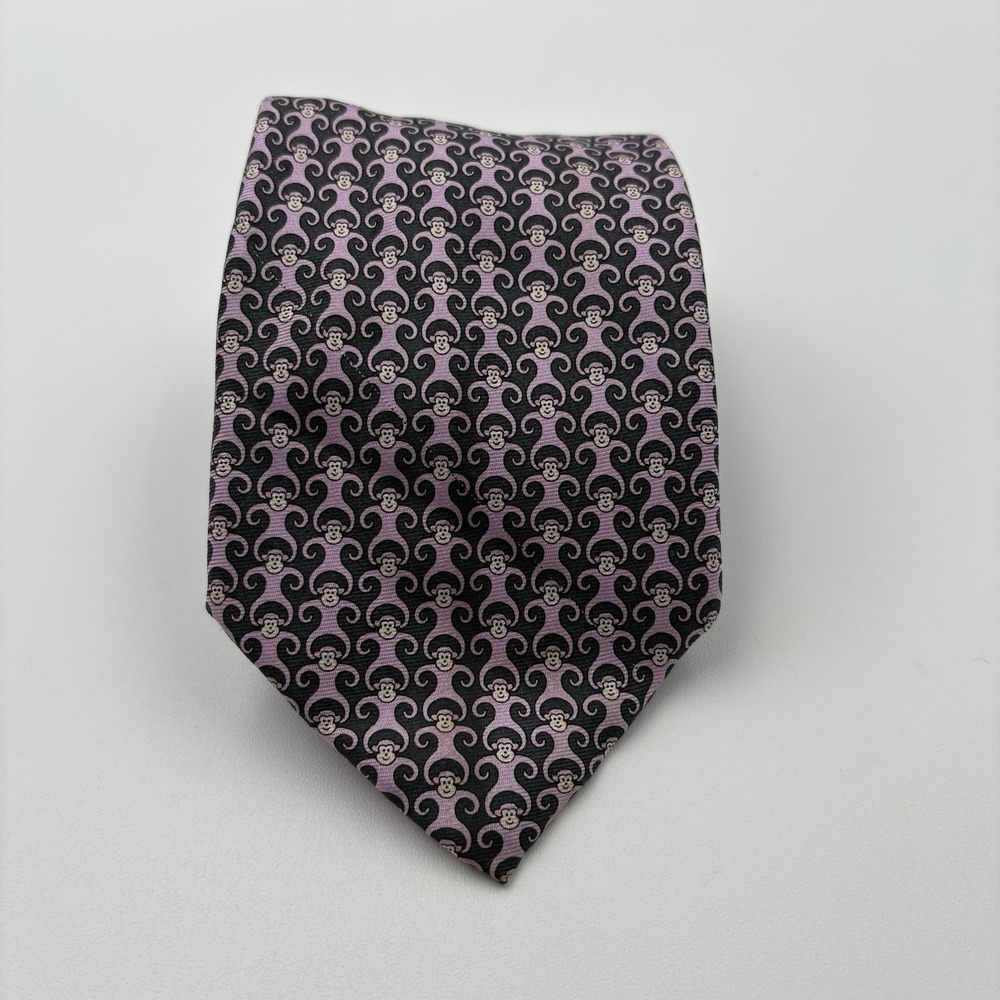 Pierre Cardin‎ Tie Mens Narrow 2.5 Silk Monkey Novelty Geometric Pink Grey